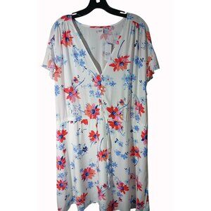 Gap Floral Print Button Front  Dress V Neck Short Flutter Sleeves Womens Size XL